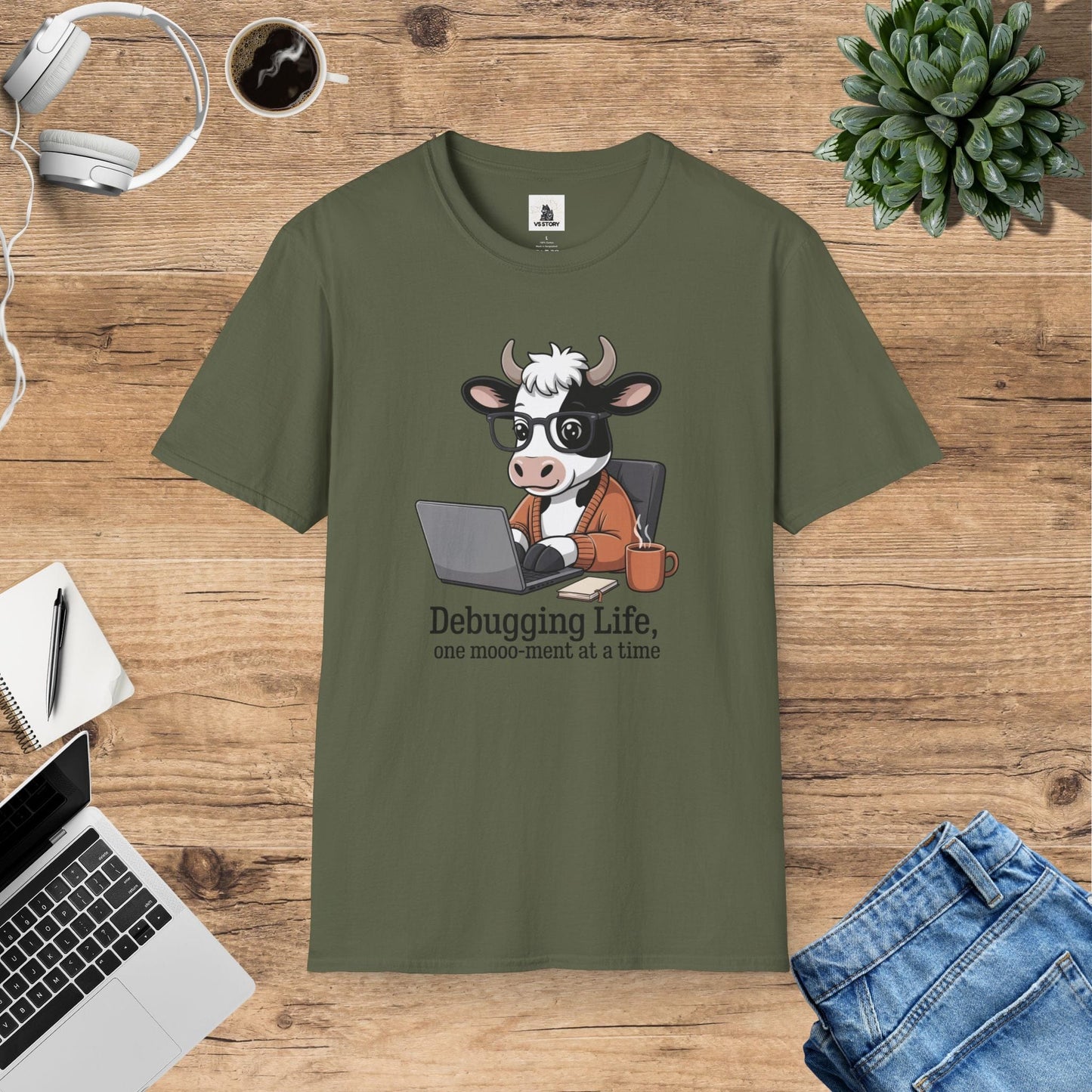 Gerald the Nerdy Cow - Debugging Life T-Shirt