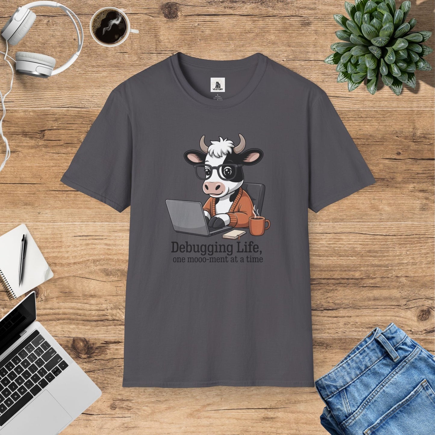Gerald the Nerdy Cow - Debugging Life T-Shirt
