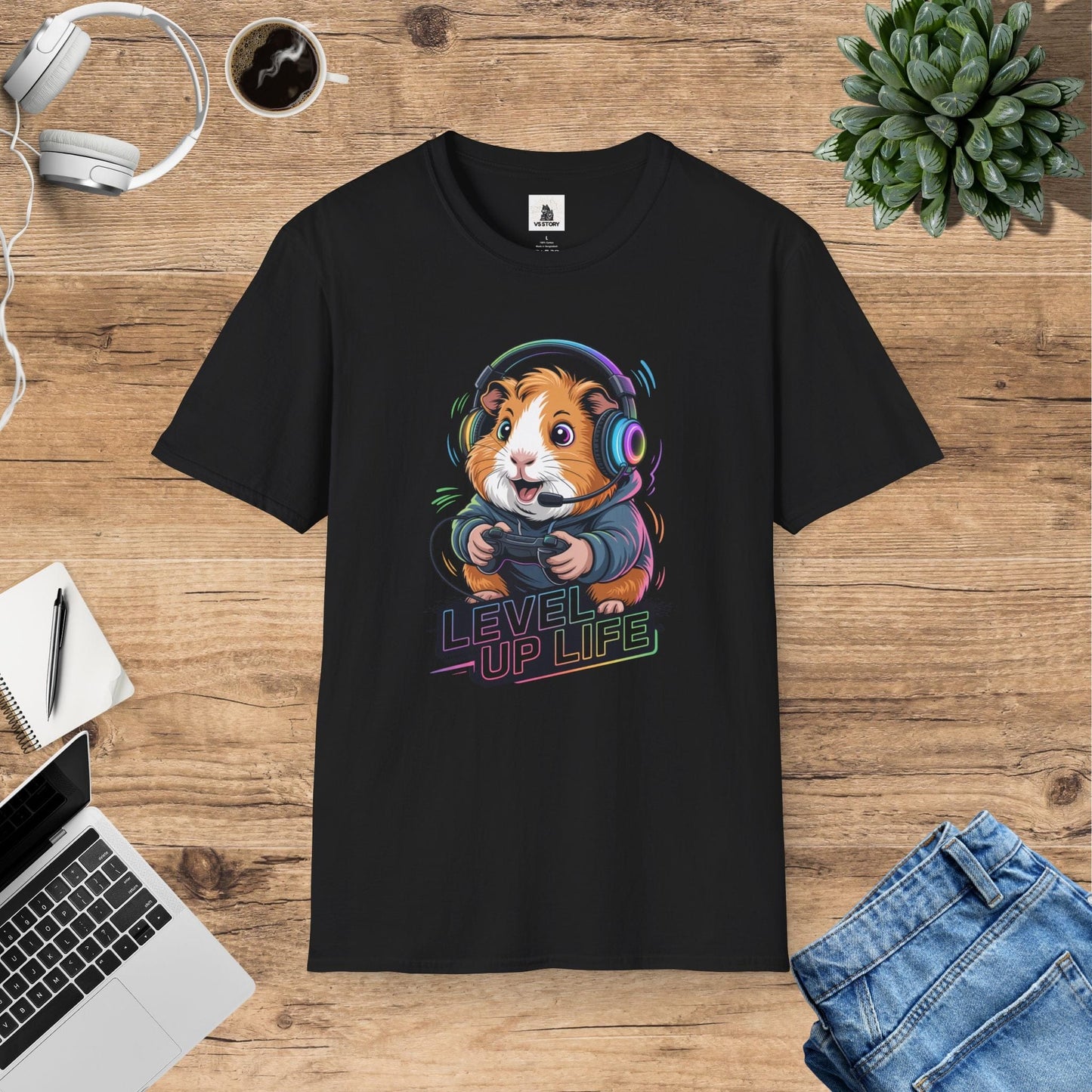 Gordon The Gaming Guinea Pig  - Level Up Life T-Shirt