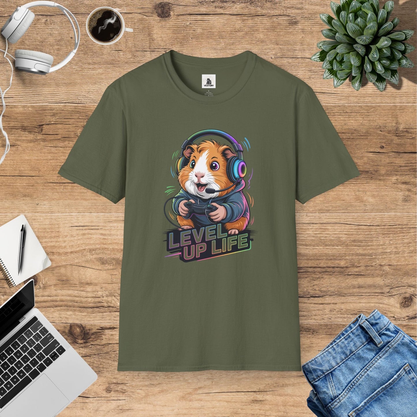 Gordon The Gaming Guinea Pig  - Level Up Life T-Shirt
