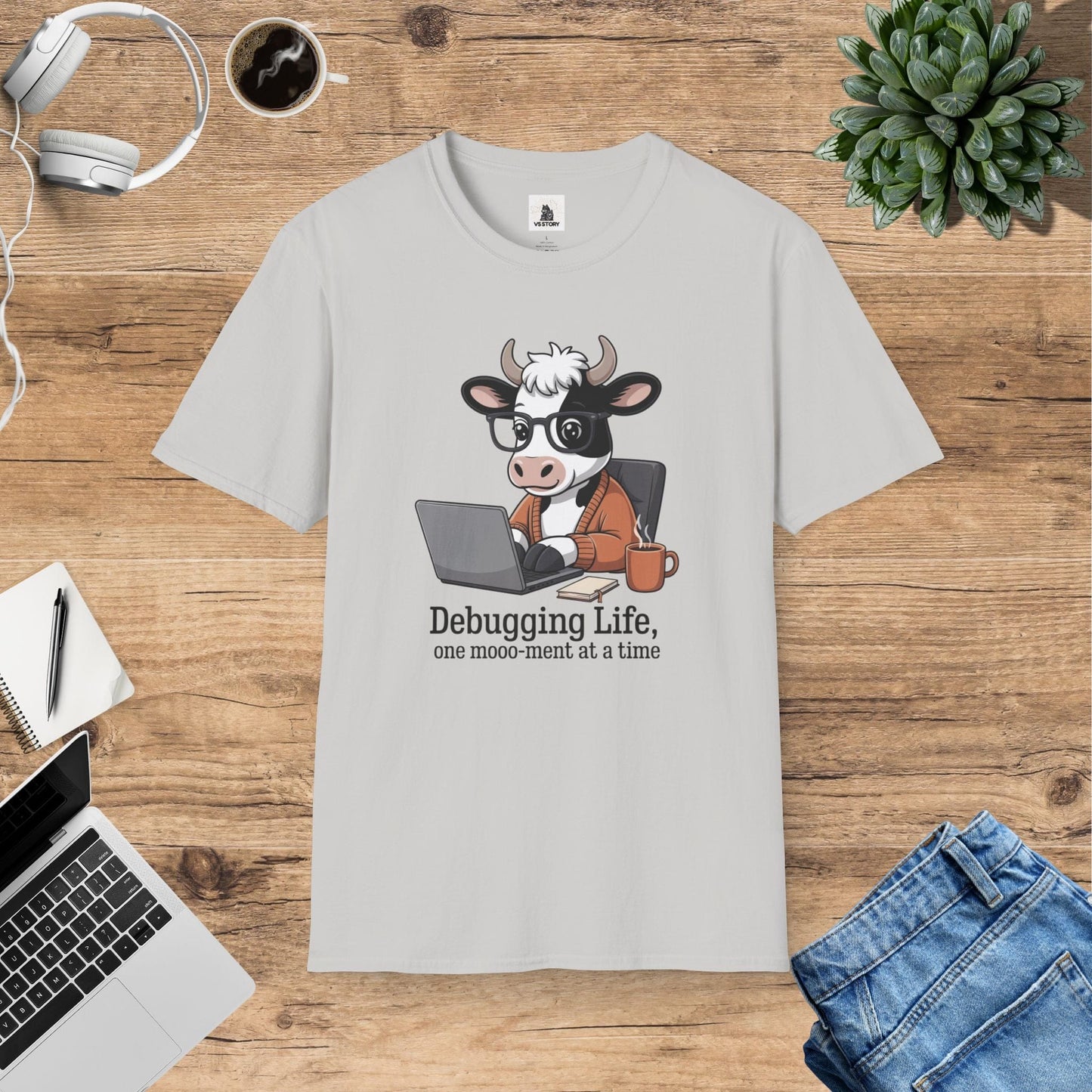 Gerald the Nerdy Cow - Debugging Life T-Shirt