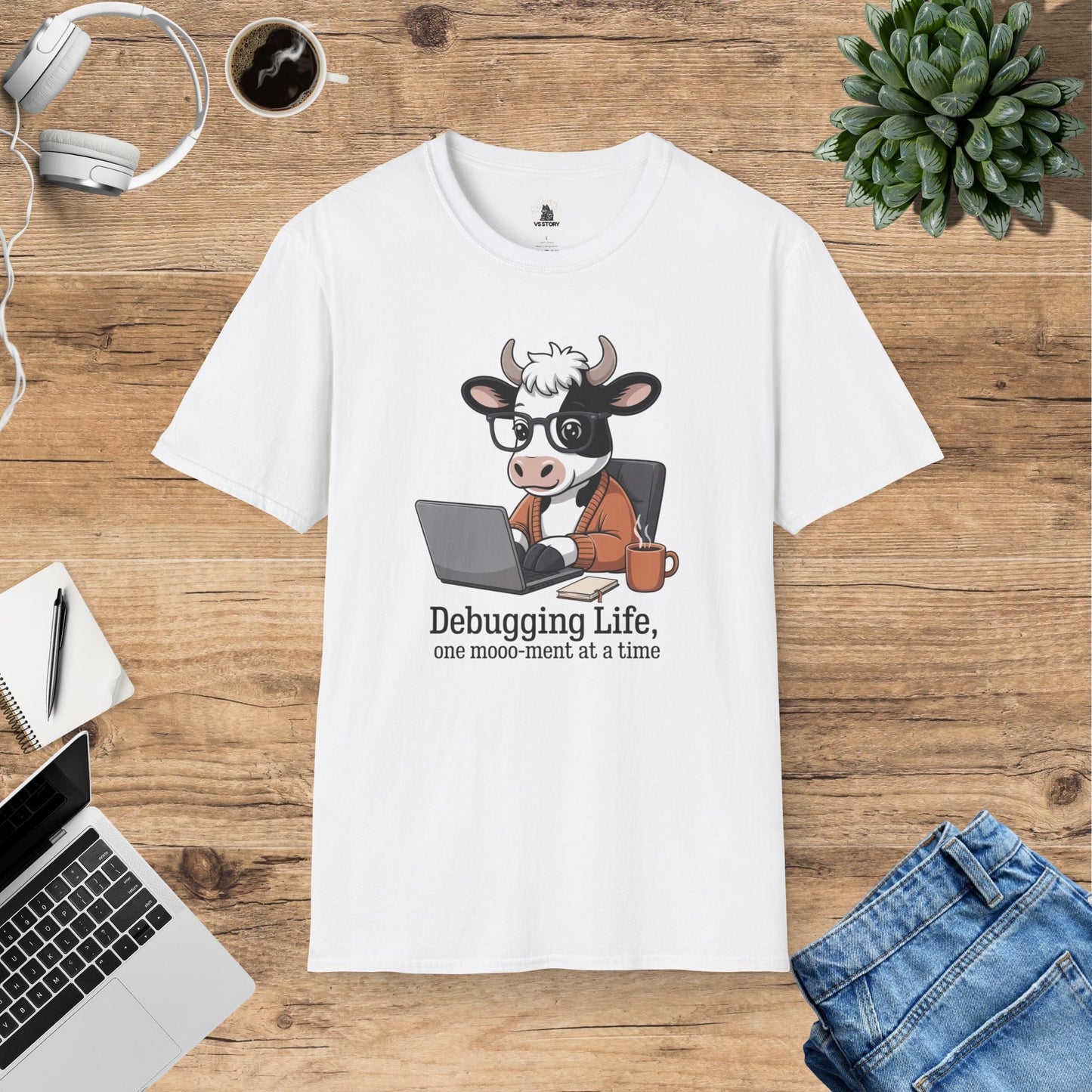 Gerald the Nerdy Cow - Debugging Life T-Shirt