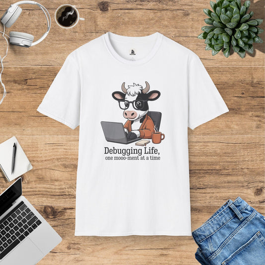 Gerald the Nerdy Cow - Debugging Life T-Shirt