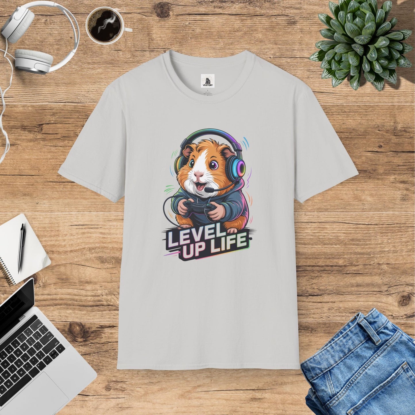 Gordon The Gaming Guinea Pig  - Level Up Life T-Shirt