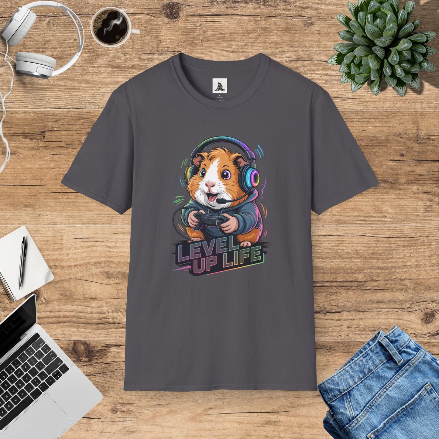 Gordon The Gaming Guinea Pig  - Level Up Life T-Shirt