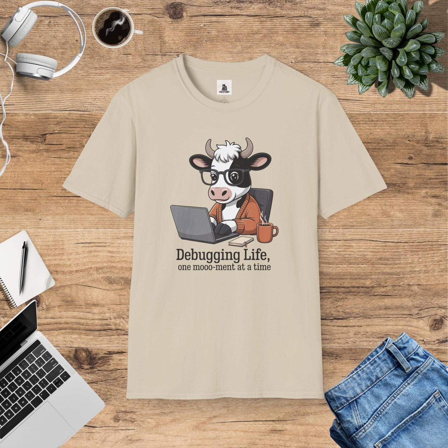 Gerald the Nerdy Cow - Debugging Life T-Shirt